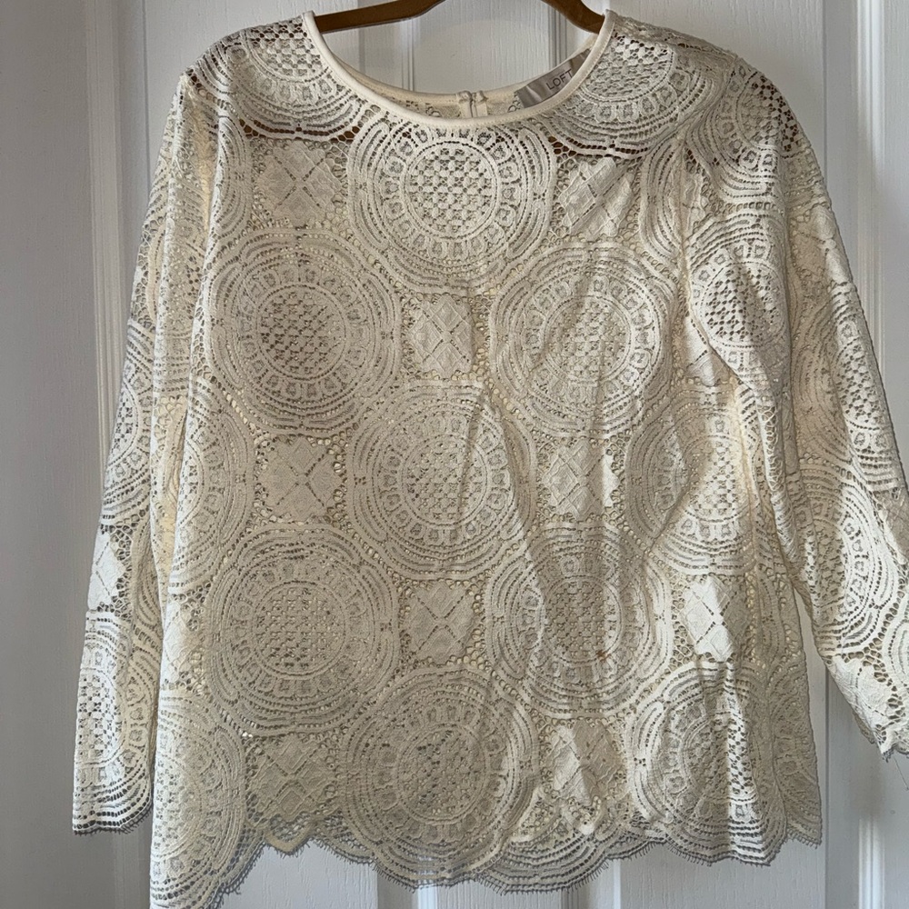 LOFT Elegant Cream Lace Women's Top size M